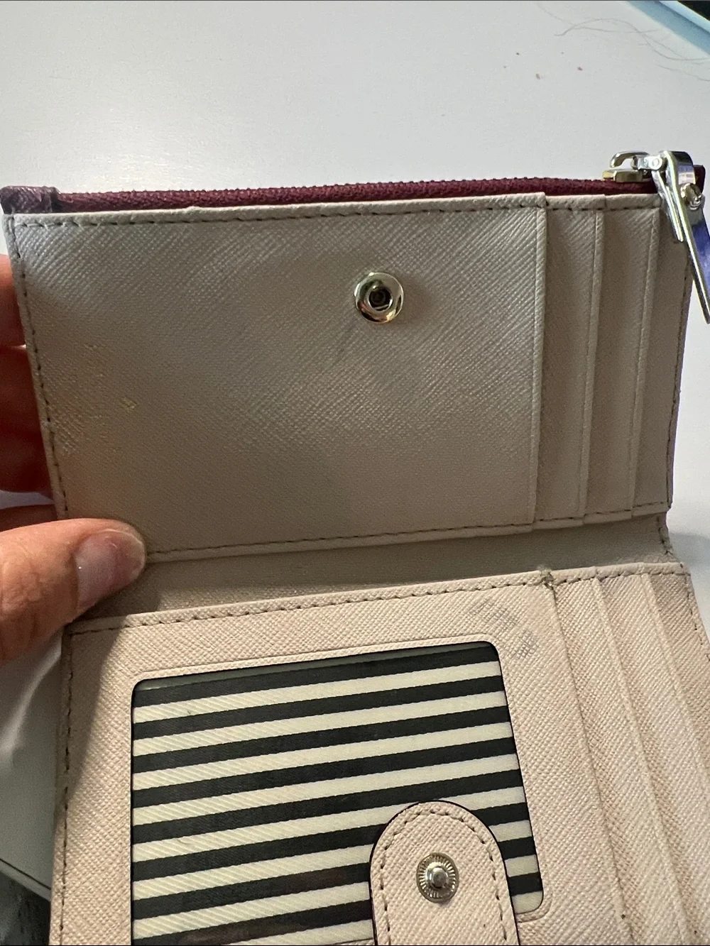 kate spade Two-Tone Burgundy and Cream Zip Card Pouch
